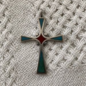 Turquoise with red silver cross